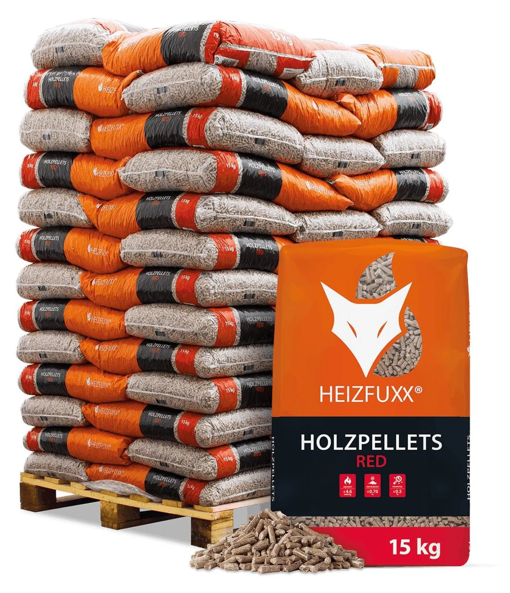 Houtpellets HEIZFUXX rood 975 kg (65 x 15 kg) | Bois Frabot