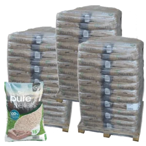 Premium houtpellets Pure Pellet – 3 pallets – 195 zakken – 2925 kg | Bois Frabot